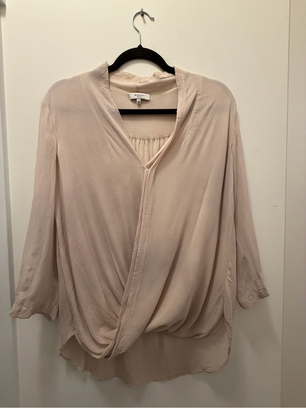 100% Silk Babaton Light Cream Draped Wrap Blouse